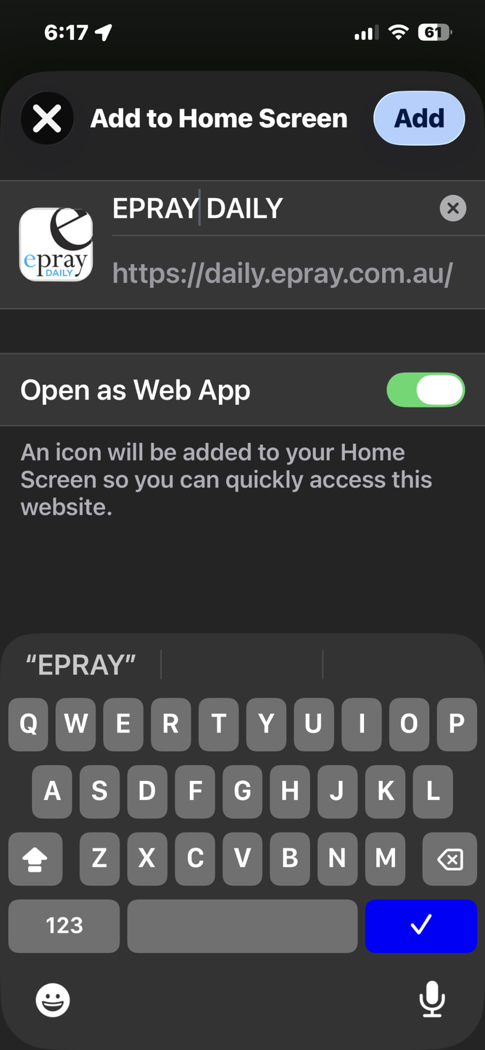 iOS app naming screen
